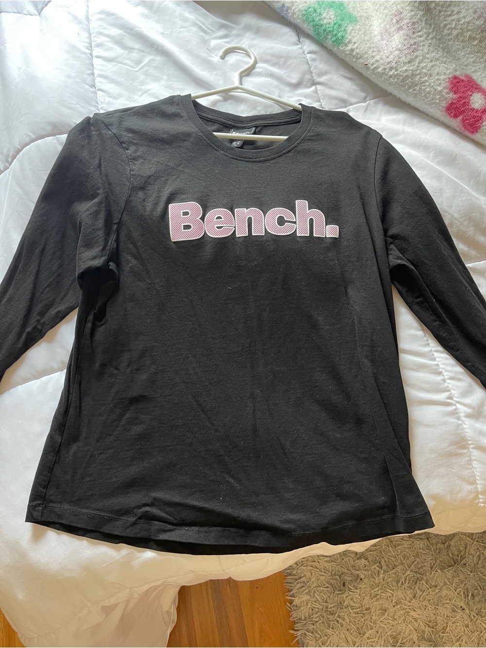 Bench Black Long-Sleeve Tee with Pink Logo